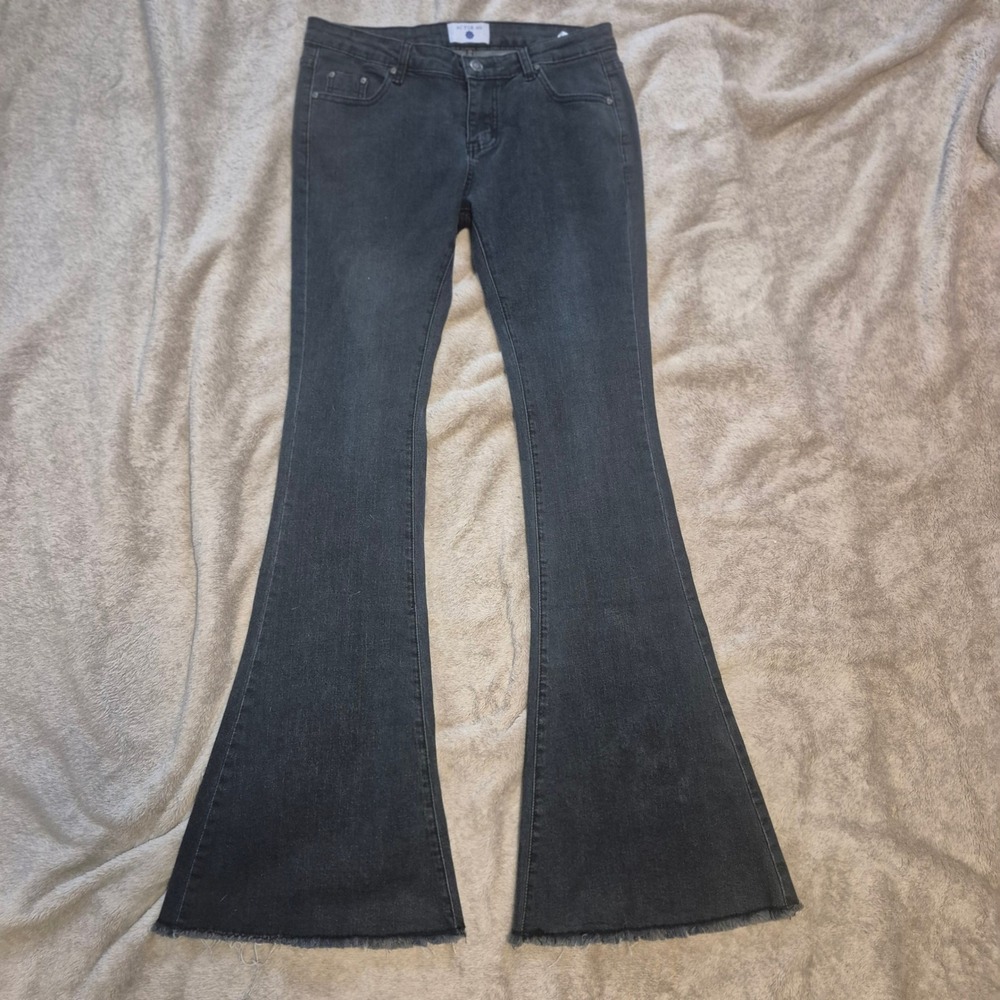 Alexa Chung for AG Jeans Black Faded Flare Raw Hem Denim Pants Size 31